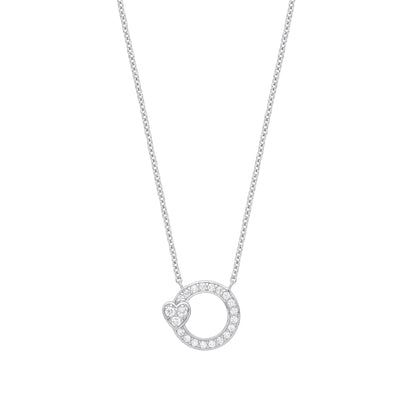925 Silver  CZ Love Heart Halo Circle Lavalier Necklace 16 inch - GVK346