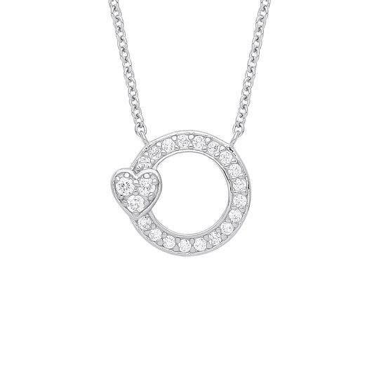 Silver  Love Heart Halo Circle Lavalier Necklace - GVK346
