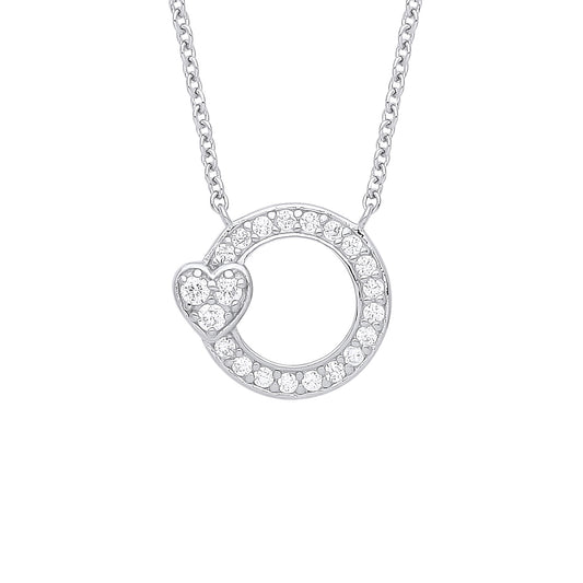 925 Silver  CZ Love Heart Halo Circle Lavalier Necklace 16 inch - GVK346