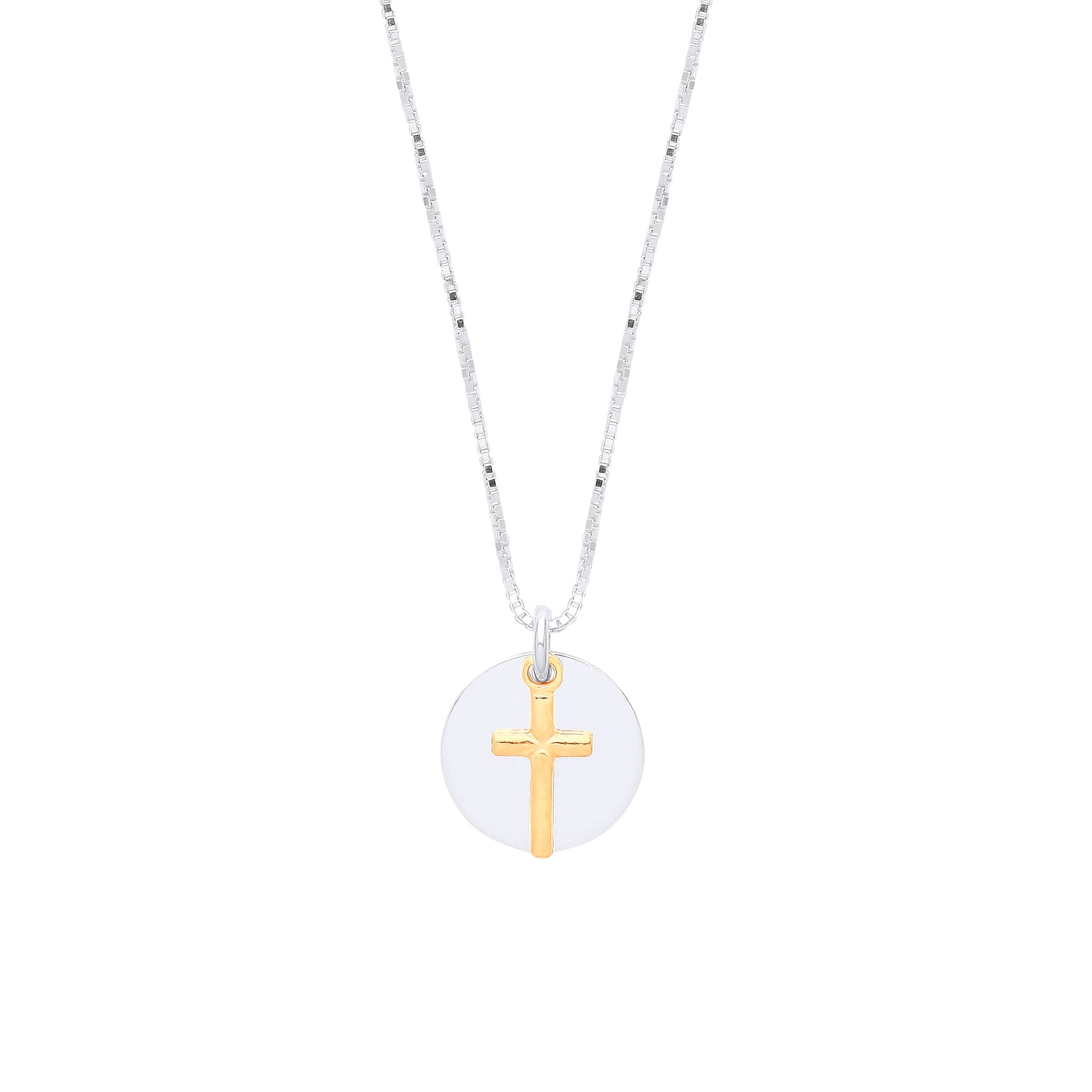 Gilded Silver  Cross Charm & Round Disc Lavalier Necklace - GVK347