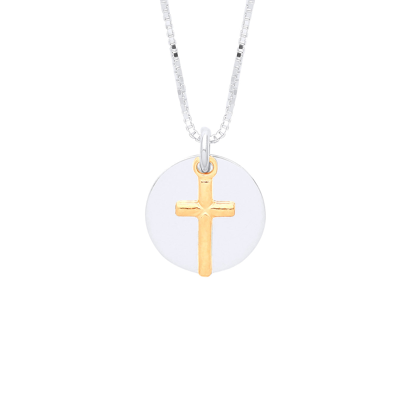 Gilded Silver  Cross Charm & Round Disc Lavalier Necklace 16 + 1" - GVK347