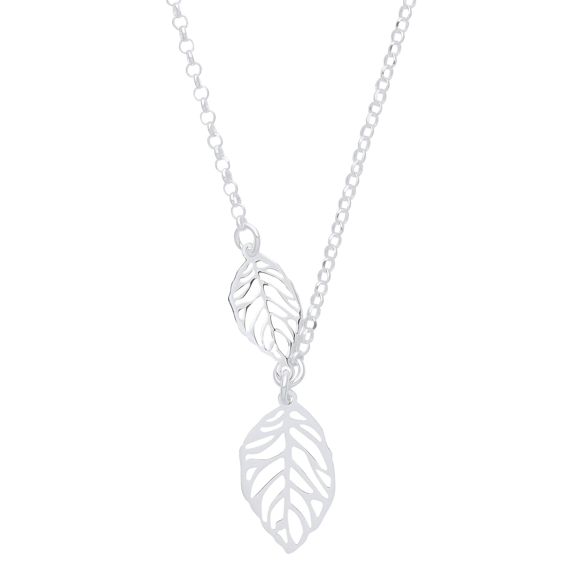925 Sterling Silver  Double Leaf Lavalier Necklace 16 + 1 inch - GVK348
