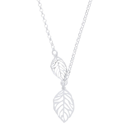 925 Sterling Silver  Double Leaf Lavalier Necklace 16 + 1 inch - GVK348