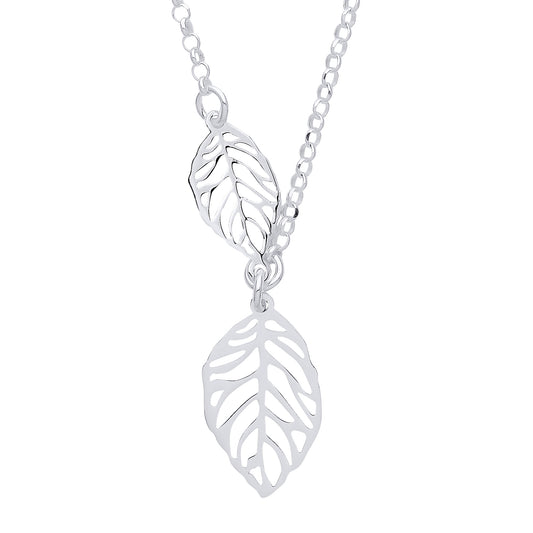 Silver  Double Leaf Lavalier Necklace - GVK348