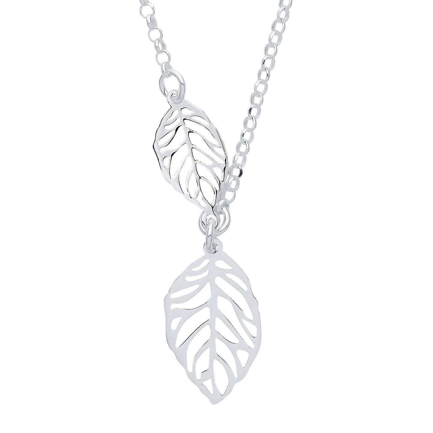 925 Sterling Silver  Double Leaf Lavalier Necklace 16 + 1 inch - GVK348
