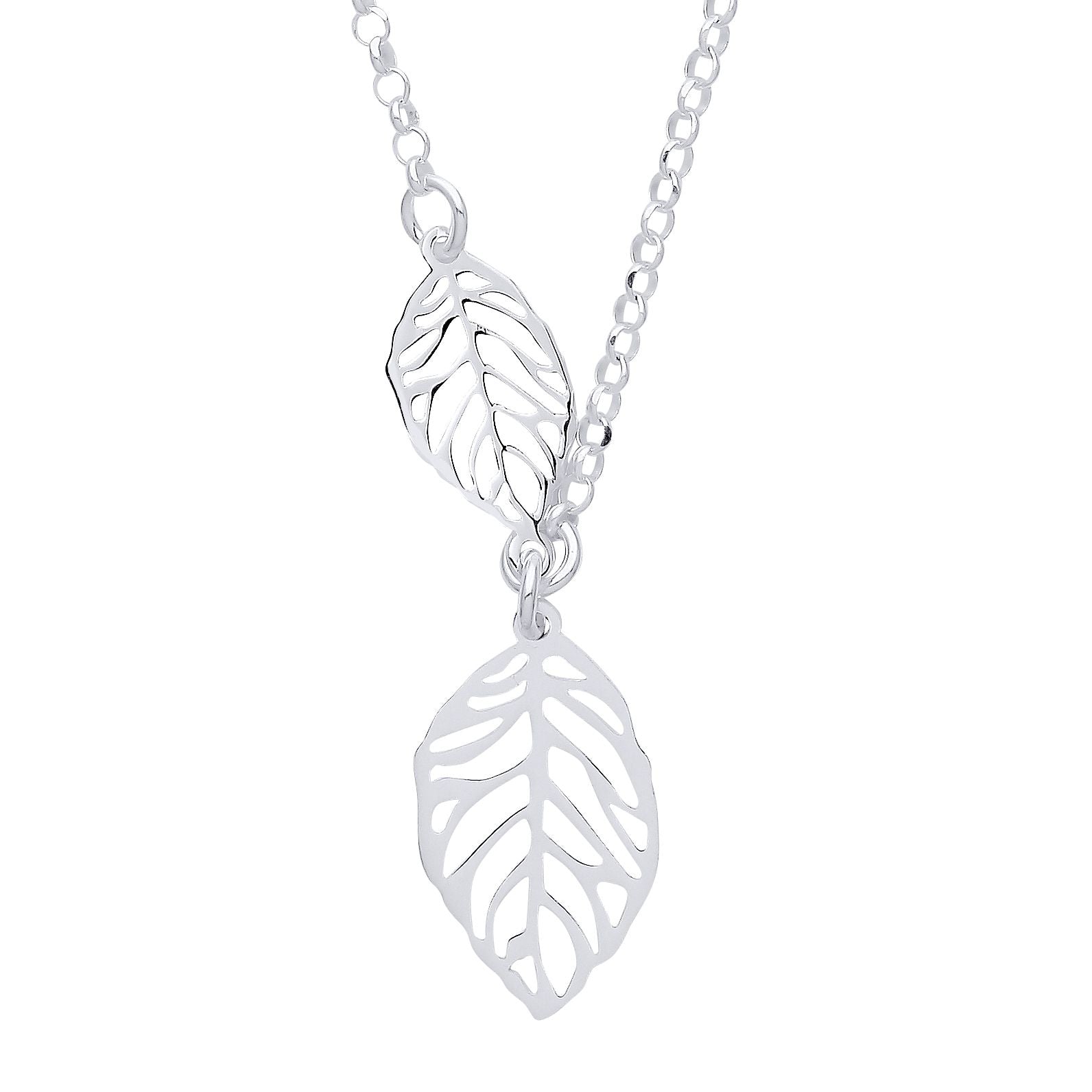 925 Sterling Silver  Double Leaf Lavalier Necklace 16 + 1 inch - GVK348
