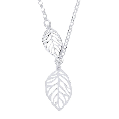 925 Sterling Silver  Double Leaf Lavalier Necklace 16 + 1 inch - GVK348