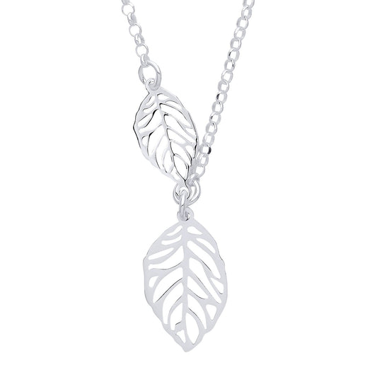 925 Sterling Silver  Double Leaf Lavalier Necklace 16 + 1 inch - GVK348