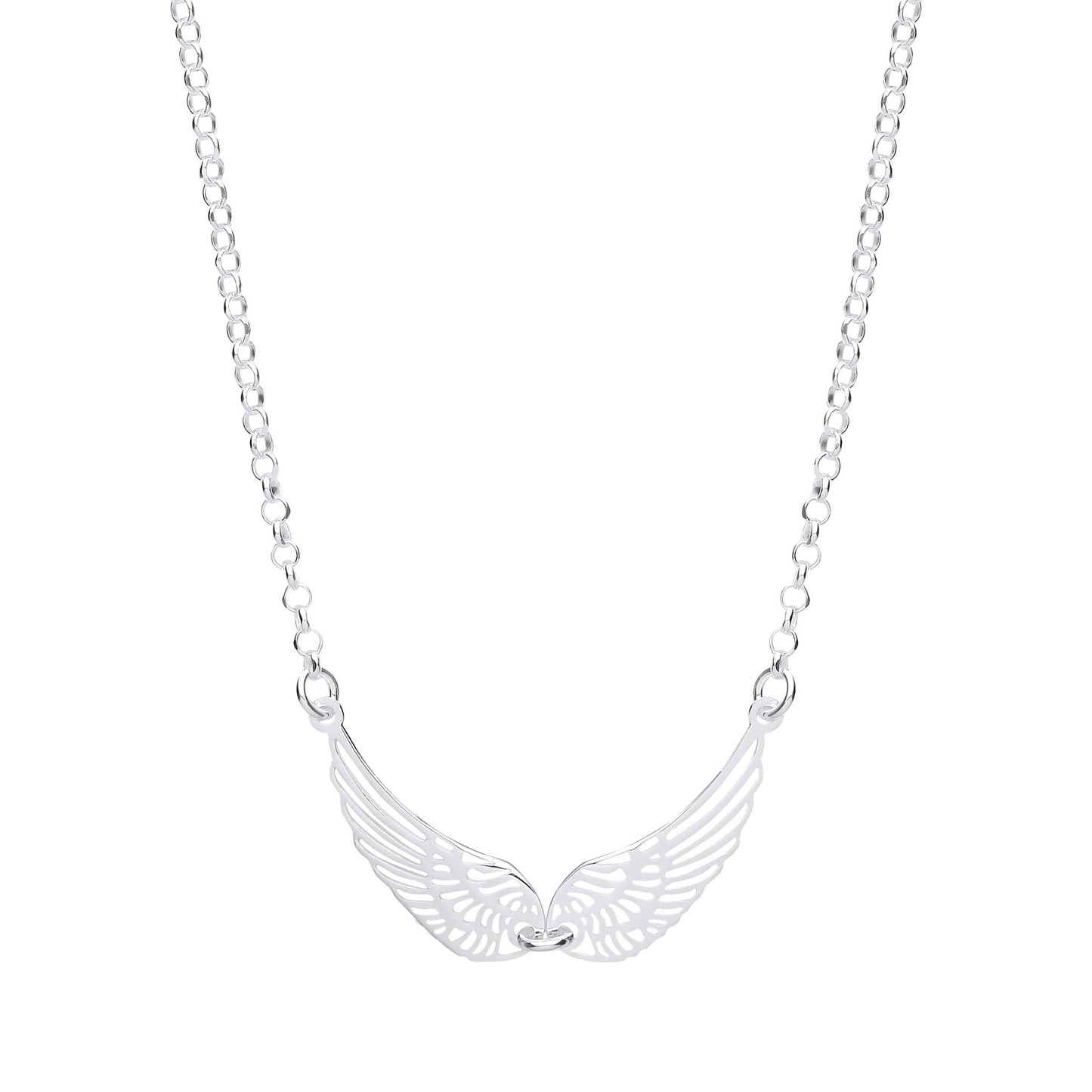 Silver  Majestic Spread Angel Wings Lavalier Necklace 16 + 1 inch - GVK349