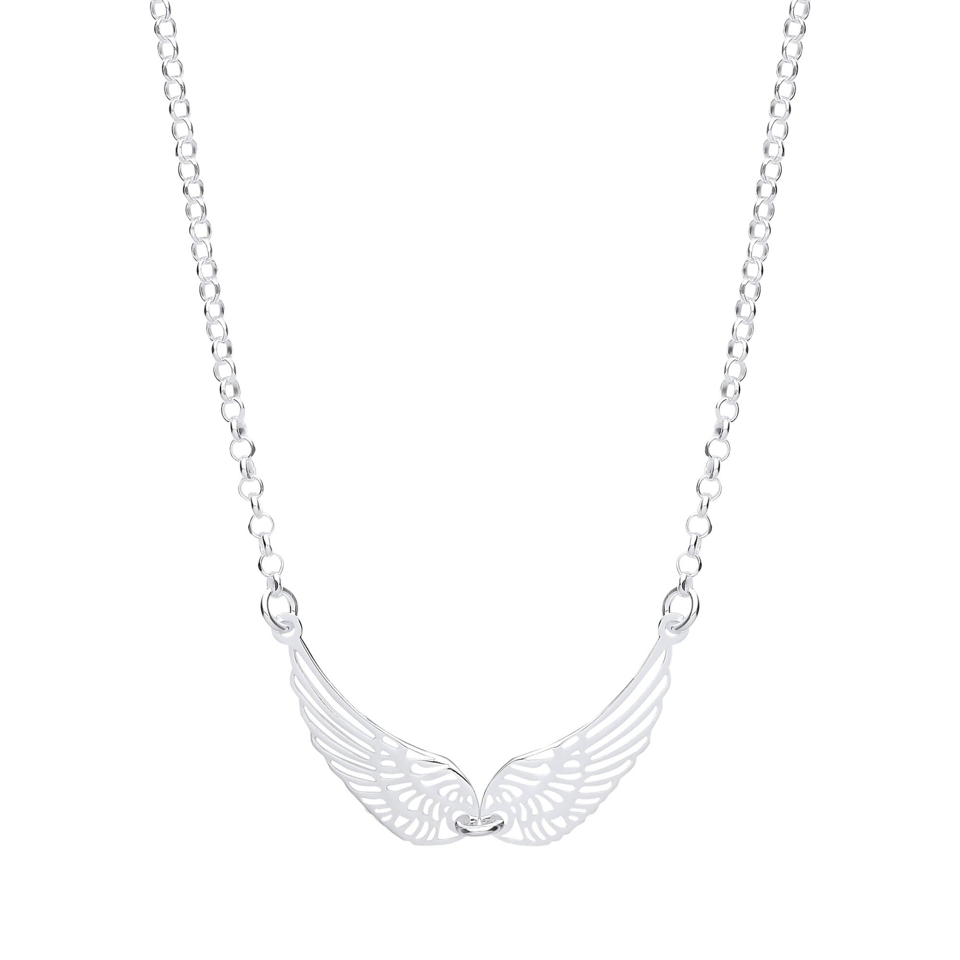 Silver  Majestic Spread Angel Wings Lavalier Necklace 16 + 1 inch - GVK349