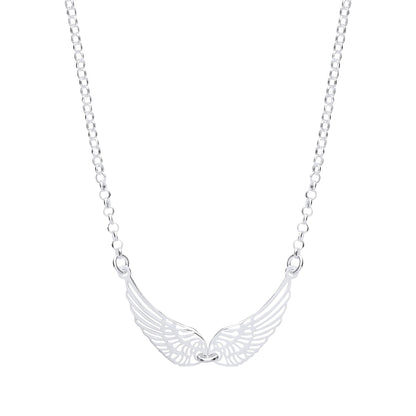 Silver  Majestic Spread Angel Wings Lavalier Necklace 16 + 1 inch - GVK349