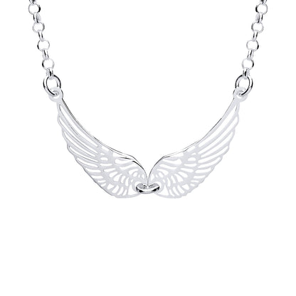 Silver  Majestic Spread Angel Wings Lavalier Necklace - GVK349