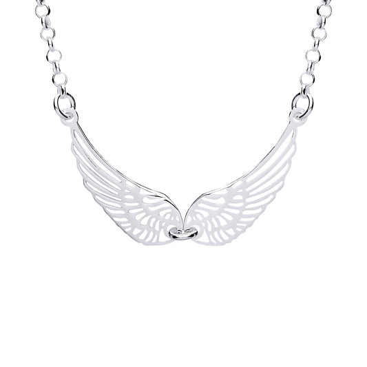 Silver  Majestic Spread Angel Wings Lavalier Necklace - GVK349