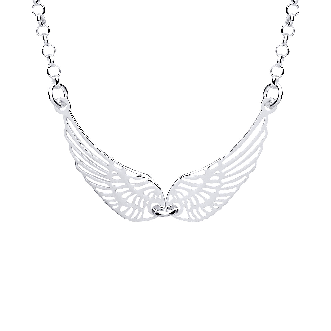 Silver  Majestic Spread Angel Wings Lavalier Necklace 16 + 1 inch - GVK349