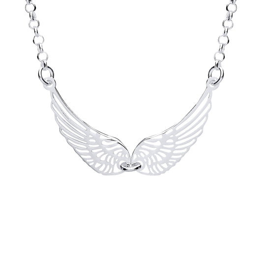 Silver  Majestic Spread Angel Wings Lavalier Necklace 16 + 1 inch - GVK349