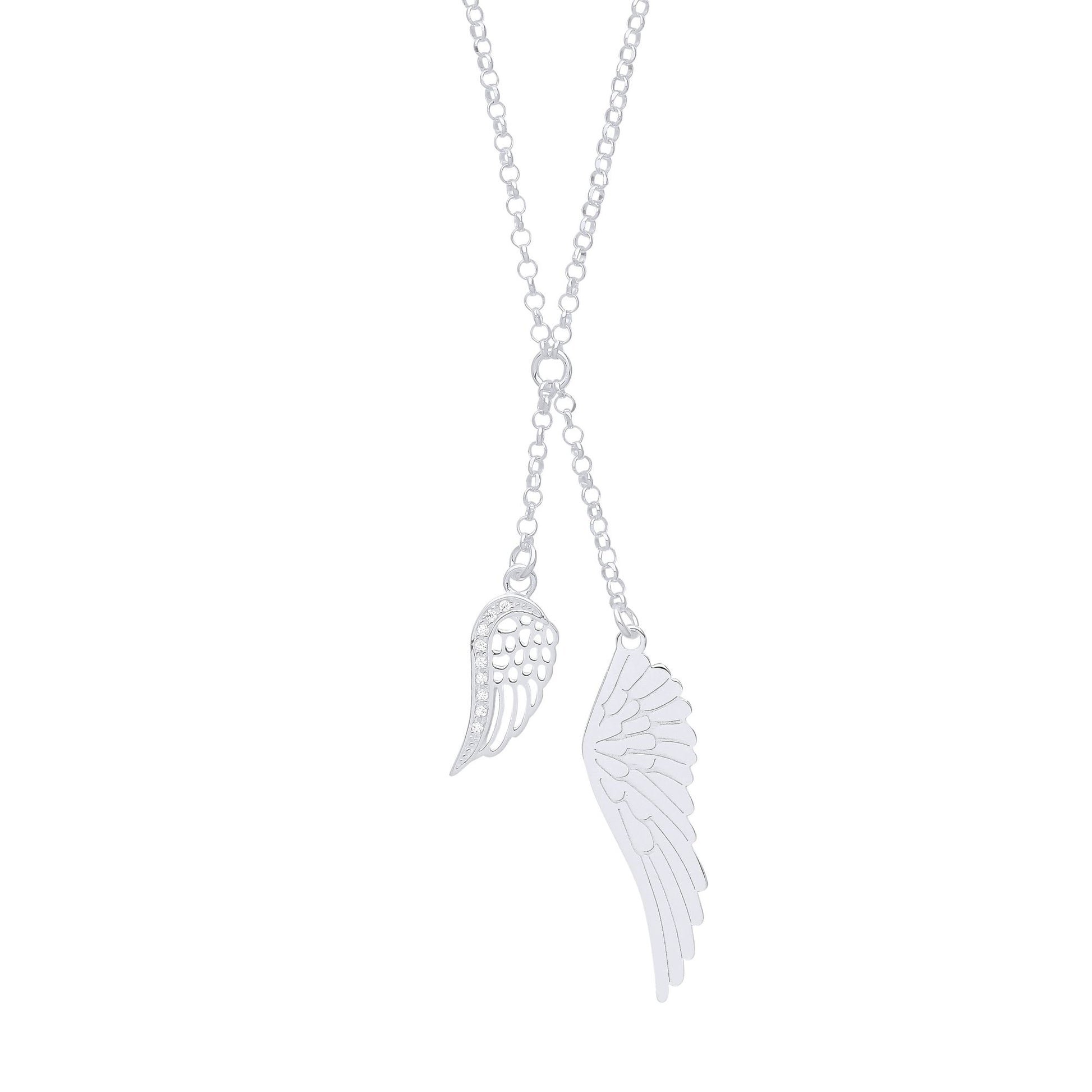 925 Sterling Silver  CZ Angel Wings Negligee Necklace 16 + 1 inch - GVK350