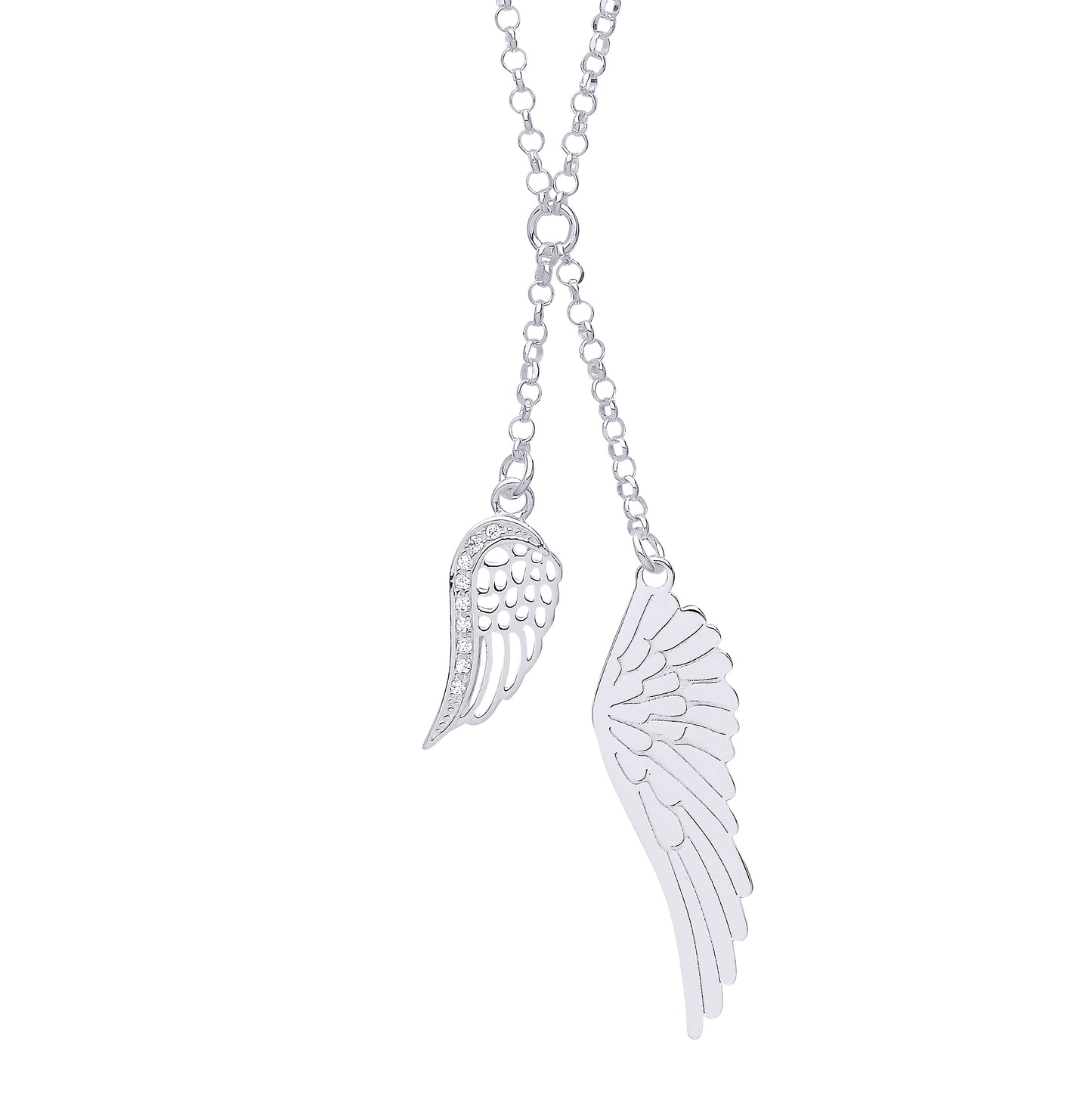 925 Sterling Silver  CZ Angel Wings Negligee Necklace 16 + 1 inch - GVK350