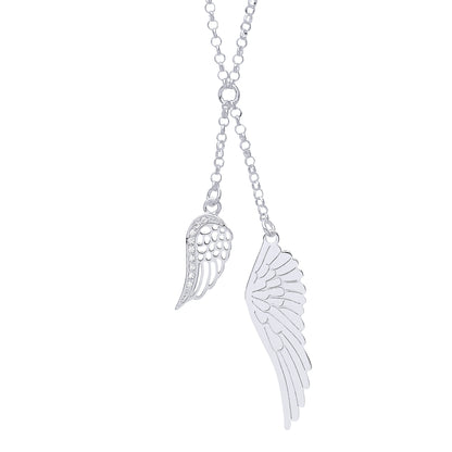 925 Sterling Silver  CZ Angel Wings Negligee Necklace 16 + 1 inch - GVK350