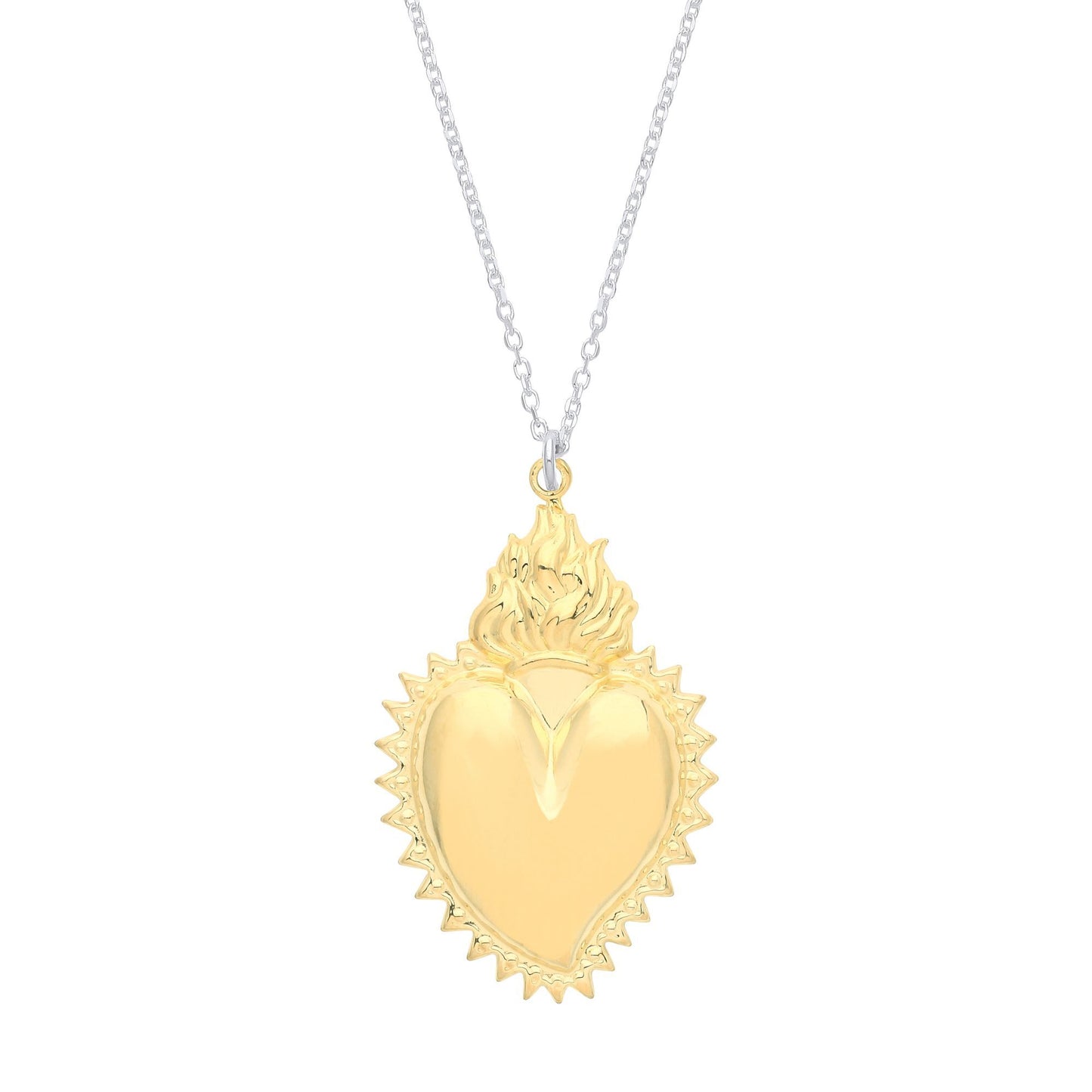 Gilded Silver  Fiery Crown Spiky Heart Pendant Necklace 16 + 1" - GVK351