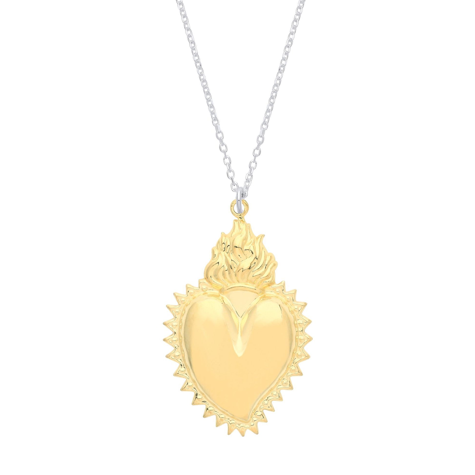 Gilded Silver  Fiery Crown Spiky Heart Pendant Necklace 16 + 1" - GVK351