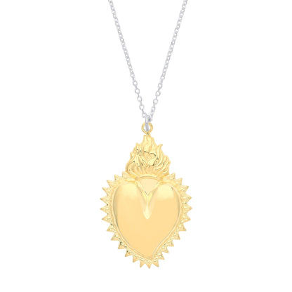 Gilded Silver  Fiery Crown Spiky Heart Pendant Necklace 16 + 1" - GVK351