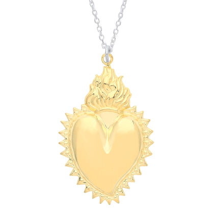 Gilded Silver  Fiery Crown Spiky Love Heart Pendant Necklace - GVK351