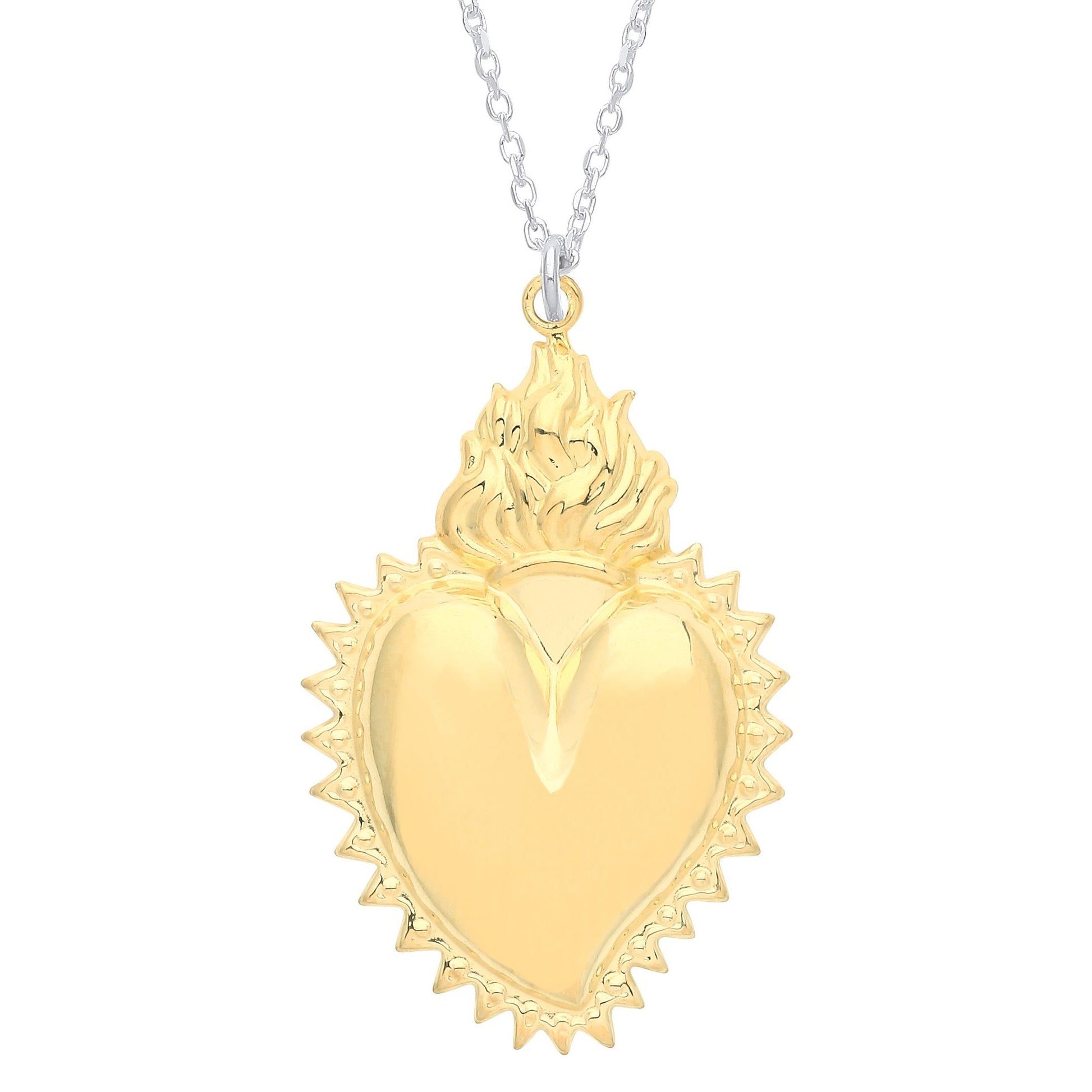 Gilded Silver  Fiery Crown Spiky Heart Pendant Necklace 16 + 1" - GVK351