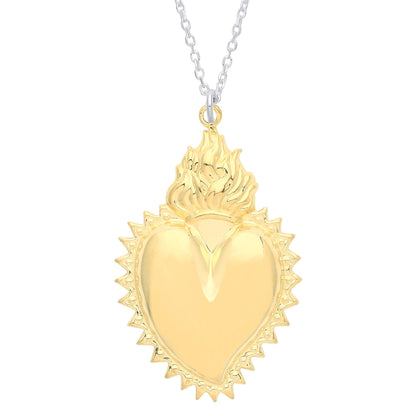 Gilded Silver  Fiery Crown Spiky Heart Pendant Necklace 16 + 1" - GVK351