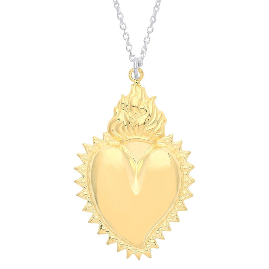 Gilded Silver  Fiery Crown Spiky Heart Pendant Necklace 16 + 1" - GVK351