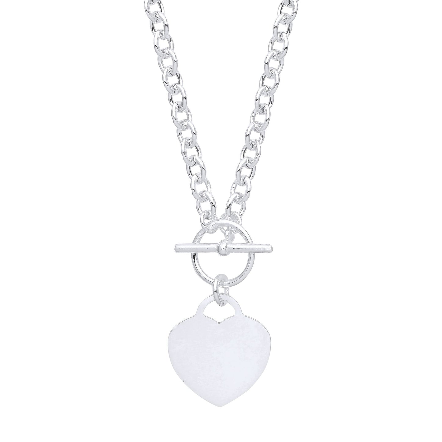 925 Silver  T-Bar Love Heart Disc Toggle Necklace 4mm 16 + 1 inch - GVK352
