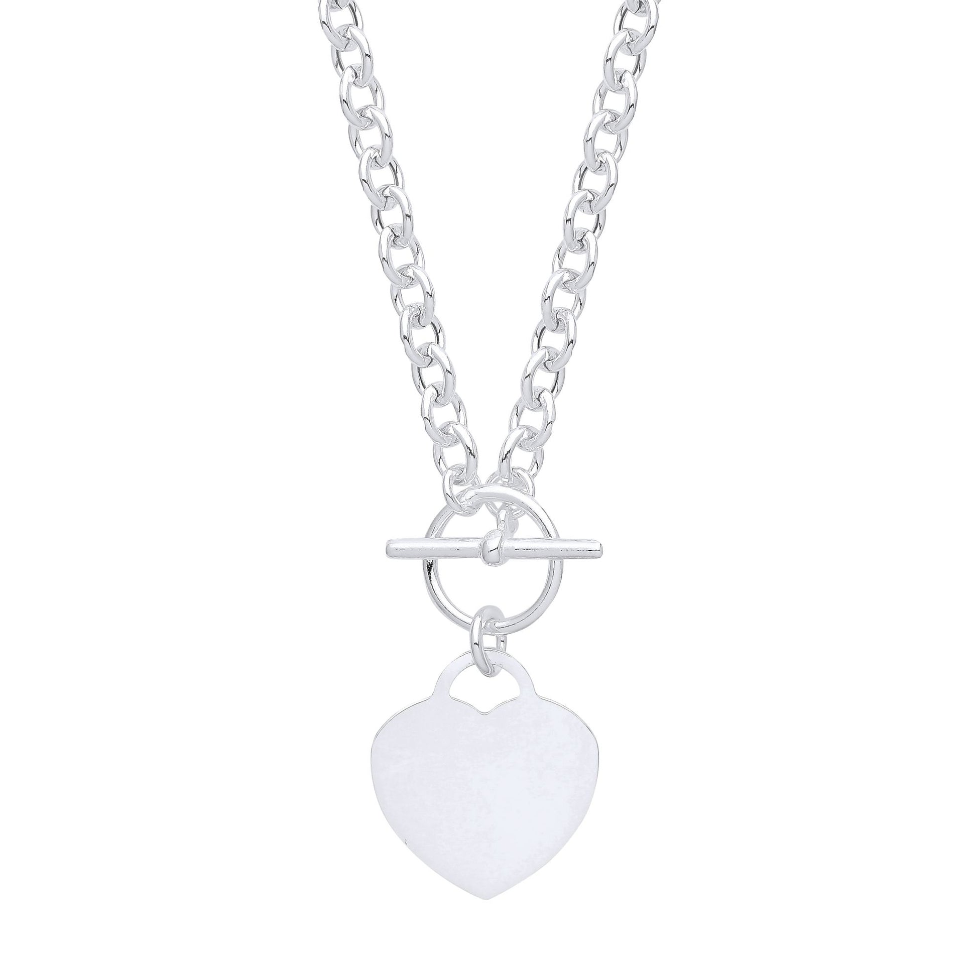 925 Silver  T-Bar Love Heart Disc Toggle Necklace 4mm 16 + 1 inch - GVK352