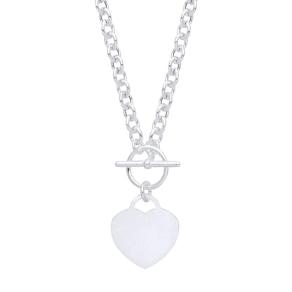 925 Silver  T-Bar Love Heart Disc Toggle Necklace 4mm 16 + 1 inch - GVK352