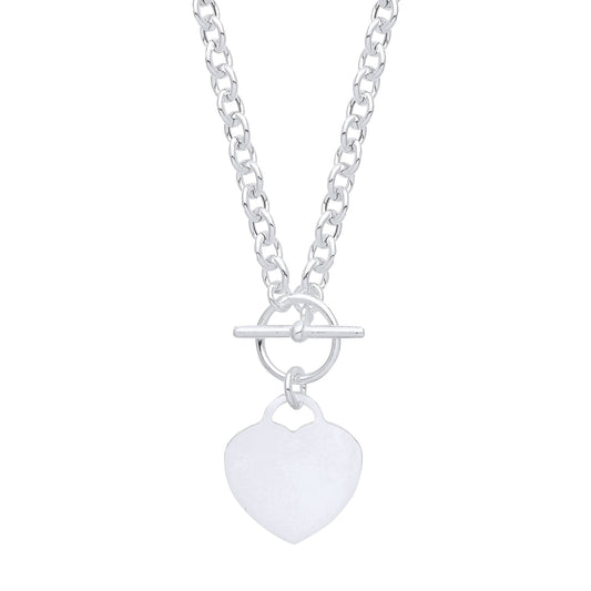 925 Silver  T-Bar Love Heart Disc Toggle Necklace 4mm 16 + 1 inch - GVK352