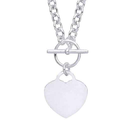 Silver  T-Bar Love Heart Disc Toggle Necklace - GVK352