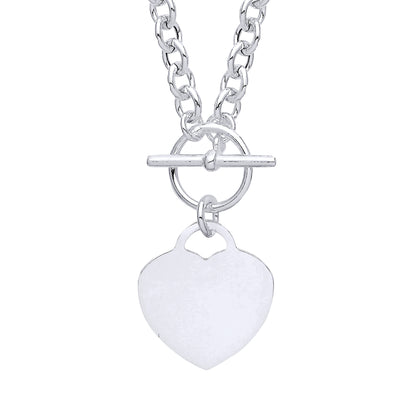 Silver  T-Bar Love Heart Disc Toggle Necklace - GVK352