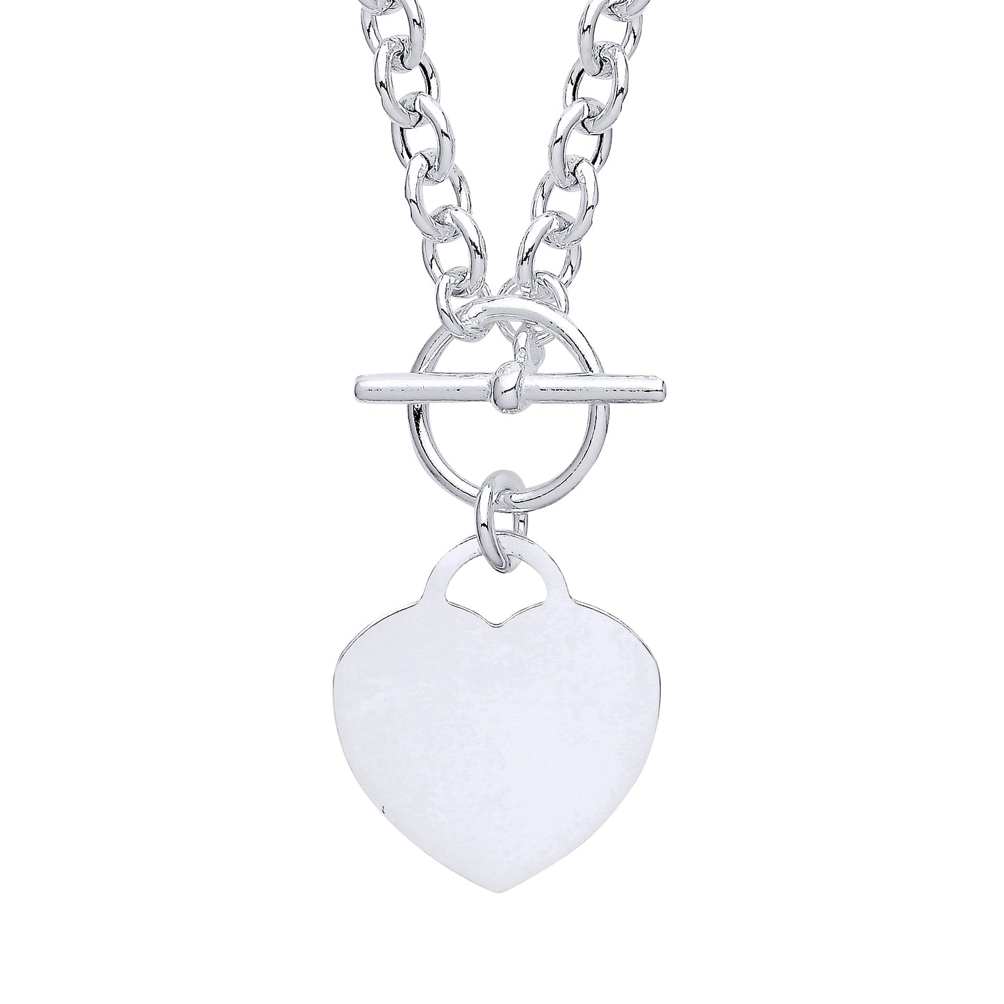 925 Silver  T-Bar Love Heart Disc Toggle Necklace 4mm 16 + 1 inch - GVK352