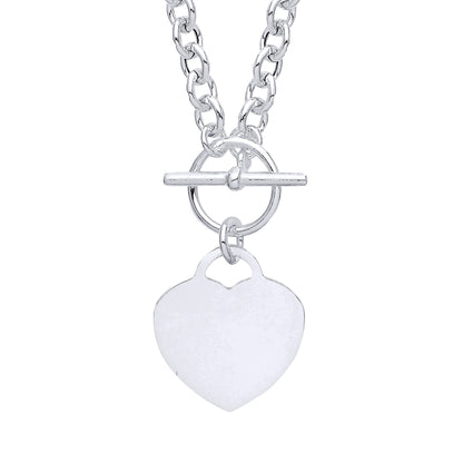 925 Silver  T-Bar Love Heart Disc Toggle Necklace 4mm 16 + 1 inch - GVK352