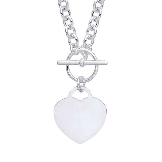 925 Silver  T-Bar Love Heart Disc Toggle Necklace 4mm 16 + 1 inch - GVK352