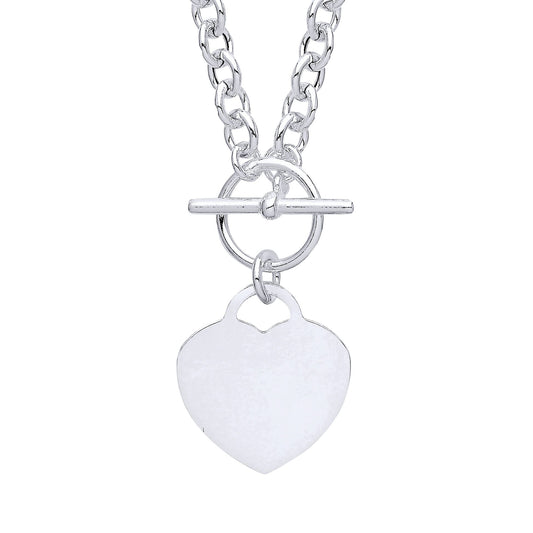925 Silver  T-Bar Love Heart Disc Toggle Necklace 4mm 16 + 1 inch - GVK352