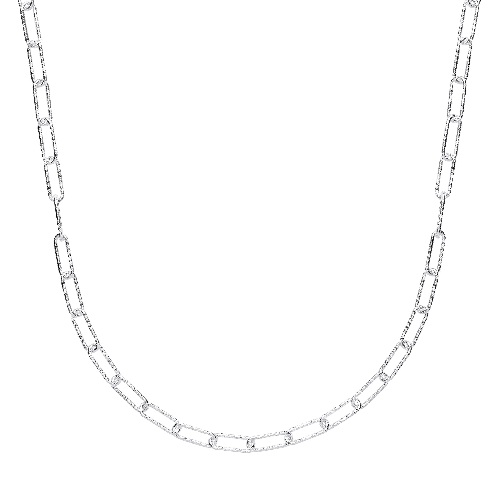 Silver  Hammered Paperclip Pill Chain Necklace - GVK353