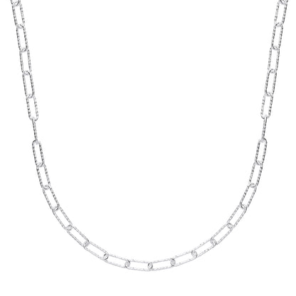 Silver  Hammered Paperclip Pill Chain Necklace - GVK353