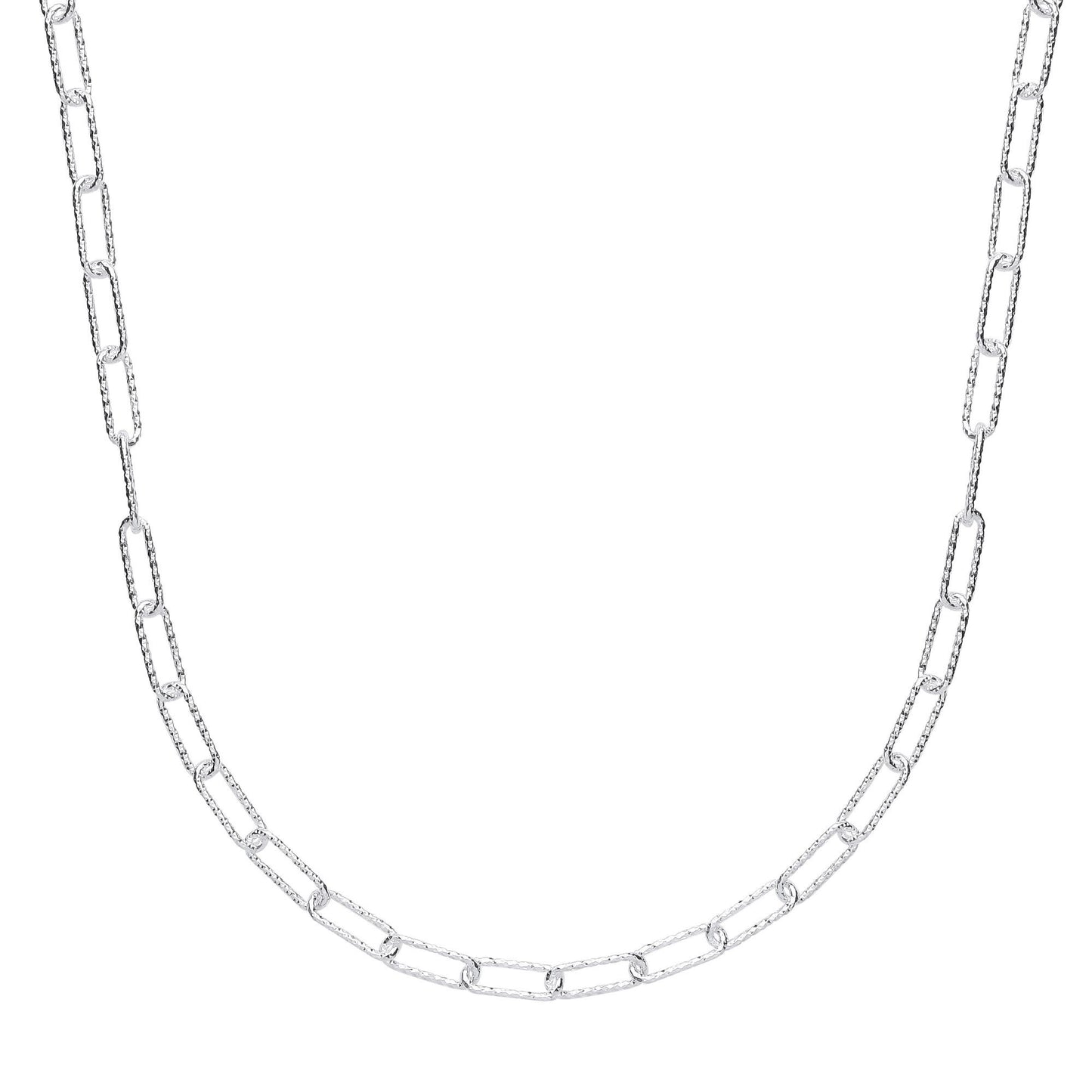 925 Silver  Hammered Paperclip Pill Chain Necklace 6mm 17 inch - GVK353