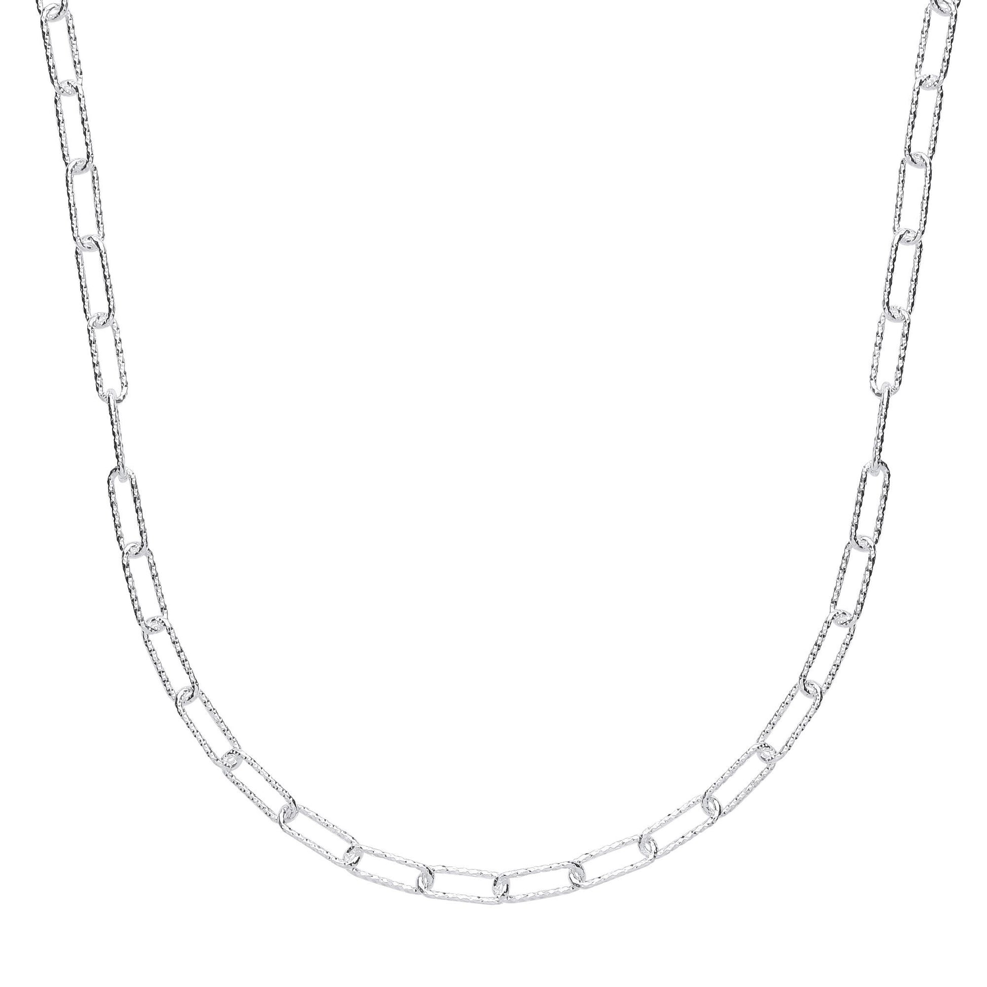 925 Silver  Hammered Paperclip Pill Chain Necklace 6mm 17 inch - GVK353