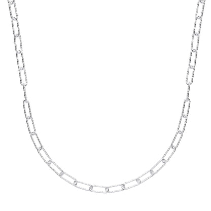 925 Silver  Hammered Paperclip Pill Chain Necklace 6mm 17 inch - GVK353