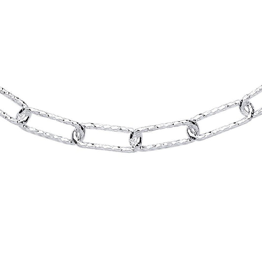 925 Silver  Hammered Paperclip Pill Chain Necklace 6mm 17 inch - GVK353