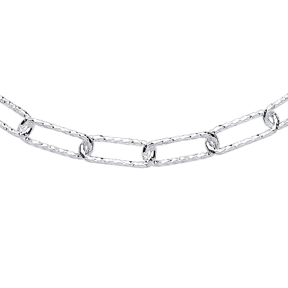 925 Silver  Hammered Paperclip Pill Chain Necklace 6mm 17 inch - GVK353