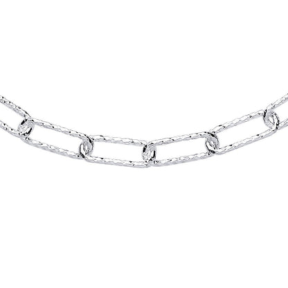925 Silver  Hammered Paperclip Pill Chain Necklace 6mm 17 inch - GVK353