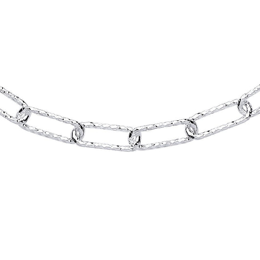 925 Silver  Hammered Paperclip Pill Chain Necklace 6mm 17 inch - GVK353