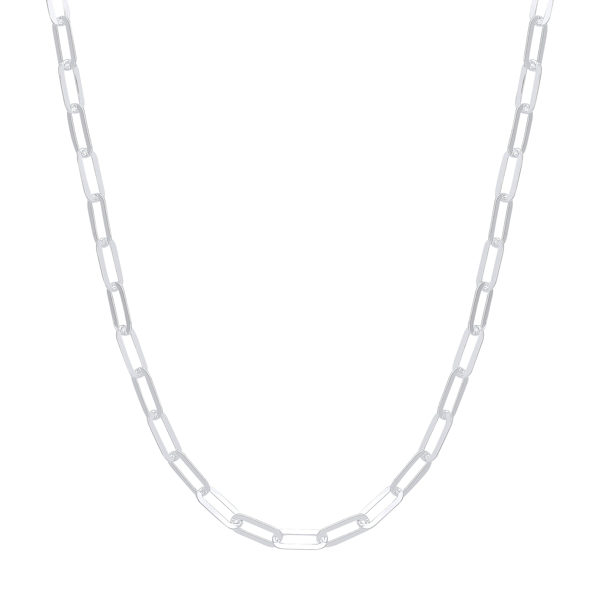 Silver  Flat Paperclip Pill Shape Chain Necklace - GVK354