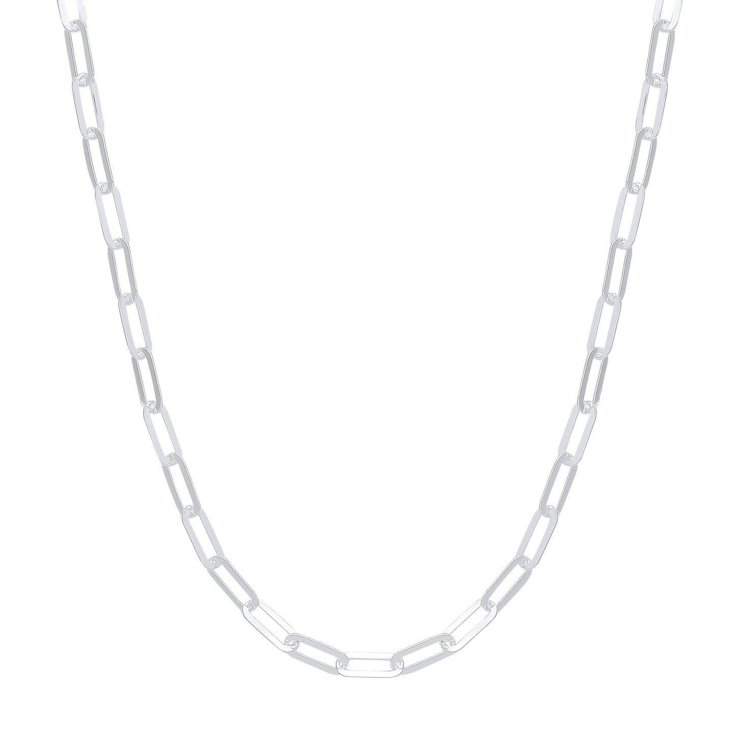 925 Silver  Flat Paperclip Pill Shape Chain Necklace 5mm 17 inch - GVK354